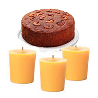 Set of 3 Candles with 500 gm Plum Cake -Christmas Gift to India