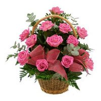 Send 12 Pink Roses Basket