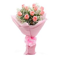 Online Pink Roses Crepe 15 Flowers to India