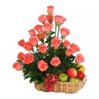 Online Send 36 Pink Roses and 2 Kg Fruit Basket to India