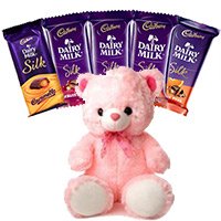 Send 6 Cadbury Dairy Milk Silk Chocolate with 6 inch Teddy Bhai Dooj Gift to India