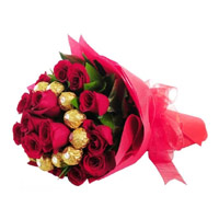 16 pcs Ferrero Rocher 24 Red Roses Bouquet for Bhai Dooj