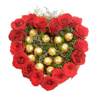 Heart of 18 red roses with 16 pcs Ferrero Rocher for Bhai Dooj