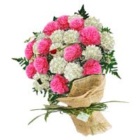 Bhai Dooj Flowers Bouquet of 24 pink and white carnation