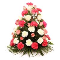 24 Yellow Pink Carnation 12 Pink Rose Flower Basket for Diwali