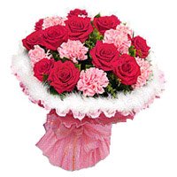 Bhai Dooj Flower arrangements of 18 red rose and pink carnation