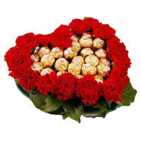 Send 24 Red Carnation 24 Ferrero Rocher Heart Arrangement for Bhai Dooj Gift