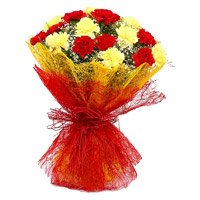 Bhai Dooj Flower Bouquet of 20 red and yellow carnation