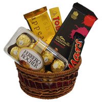 Ferrero Rocher, Bournville, Mars, Temptation, Toblerone Chocolate Basket Bhai Dooj Gift to India