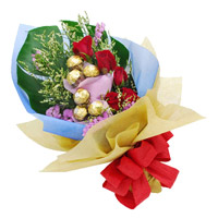 6 Red Roses 10 Pcs Ferrero Rocher Bouquet Bhai Dooj Gift delivery in India