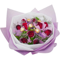 Send 12 Red Roses 5 Ferrero Rocher Bouquet for Bhai Dooj Gift