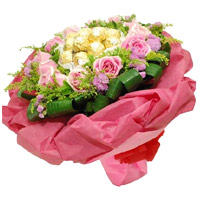 Send 24 Pink Roses 24 Pcs Ferrero Rocher Bouquet for Bhai Dooj Gift
