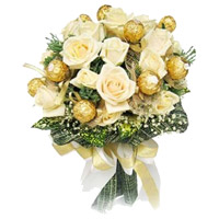 16 Pcs Ferrero Rocher 16 White Roses Bouquet for Bhai Dooj Gift