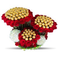 96 Pcs Ferrero Rocher 200 Red White Roses Bouquet for Bhai Dooj Gift