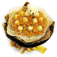 16 Pcs Ferrero Rocher 6 Inch Teddy Bouquet Bhai Dooj Gift delivery in India
