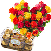 Send 30 Mix Roses Heart 16 Pcs Ferrero Rocher Bhai Dooj Gift delivery in India