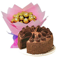 Bhai Dooj gifts combination of chocolate cake and Ferrero Rocher chocolate