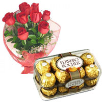 Send 16 pcs Ferrero Rocher with 12 red roses for Bhai Dooj