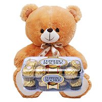 Bhai Dooj gift Ferrero Rocher Chocolates 16 Pieces with 6 inch Teddy
