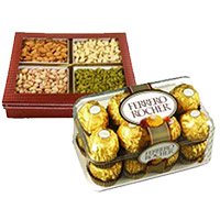 500 gm Mixed Dry Fruits with 16 pcs Ferrero Rocher Chocolates Bhai Dooj gift to India