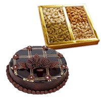 500 gm Mixed Dry Fruits with 500 gm Chocolate Cake Bhai Dooj gift to India