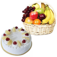 Send 1 Kg Fresh Fruits Basket with 500 gm Pineapple Cake to India