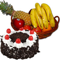 Send 1 Kg Fresh Fruits Basket with 500 gm Black Forest Cake