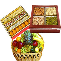 Order Dry Fruits and 1 kg Assorted Sweets Online with Rakhi to India