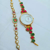 Send online Kundan Watch with Kundan Barcelet to India