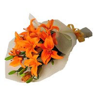 Flowers Bouquet of 4 orange lily for Bhai Dooj