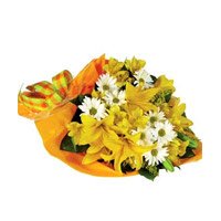 Bhai Dooj Flower Yellow Lily 12 White Gerbera Bouquet Delivery in India