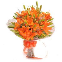 Bhai Dooj flowers bouquets of 12 orange lily