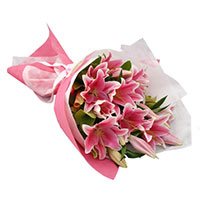 Pack of 5 pink lily Flowers for Bhai dooj
