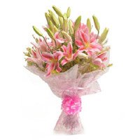 Bhai Dooj Flower Bouquet of 6 pink lily
