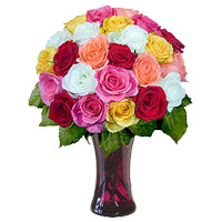 Buy Mixed Roses in Vase 24 Flowers