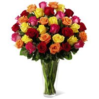 Buy Mixed Roses in Vase 50 Flowers to India Delivery in India