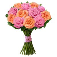 Send Peach Pink Rose Bouquet 12 Flowers