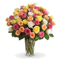 Buy Online Mixed Roses Vase 36 Flowers