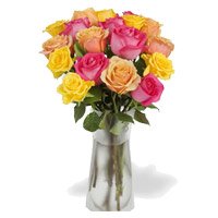Online Send Pink, Peach, Yellow Roses Vase 12 Flowers