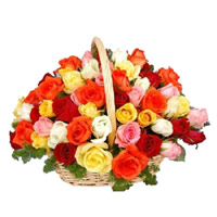 Online Mixed Roses Basket 40 Flowers to India