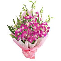 Bhai Dooj Flowers gift arrangements of 15 purple orchids bouquets to India