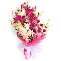 Bhai dooj Flower Bouquet of 20 purple and white orchids