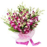 Bhai Dooj Flower Bouquet of 6 purple orchids
