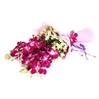 Purple Orchid Bunch 18 Flowers Stem for Diwali