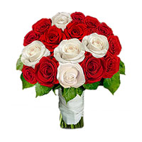 Online Red and White Roses Bouquet 12 Flowers to India
