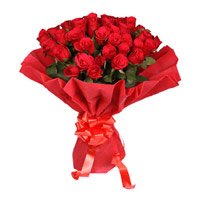 Online Red Rose Bouquet in Crepe 50 Flowers Bhai Dooj Gift to India
