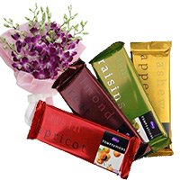 4 Cadbury Temptation Bars Bhai Dooj Chocolate Gift with 3 orchid Stem