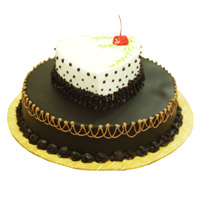 Cake Delivery in Srinagar for 2-in-1 Heart Chocolate Vanilla Cake