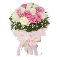 Send White Pink Roses Bouquet 20 Flowers to India