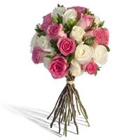 Send White Pink Roses Bouquet 24 Flowers to India